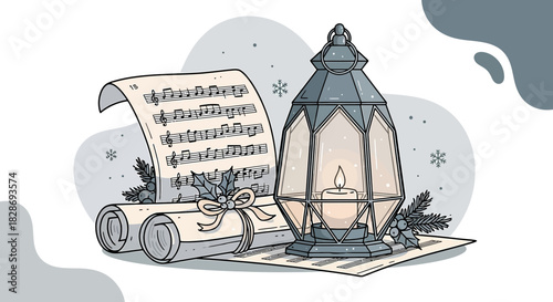 Festive winter musical serenade with illuminated lantern and delightful winter melodies