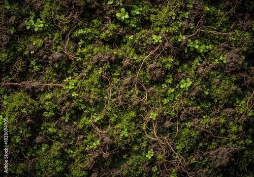 Moss and Soil Organic Texture Top View Background