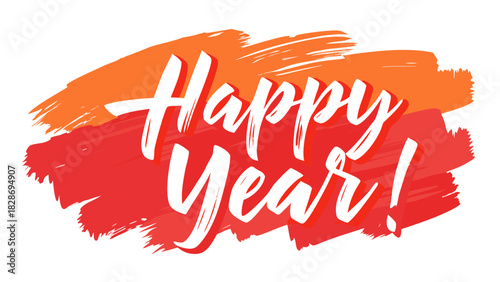 Vibrant brush stroke background with bold white happy new year text