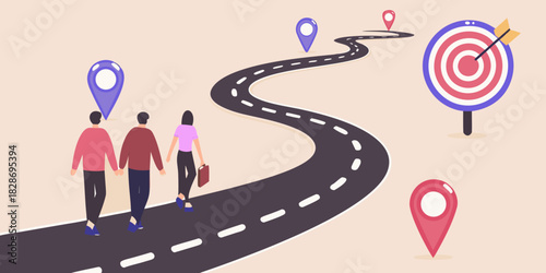 Teamwork on the road to success achieving goals together