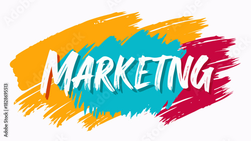 Bold white marketing text overlapping vibrant abstract brush strokes background