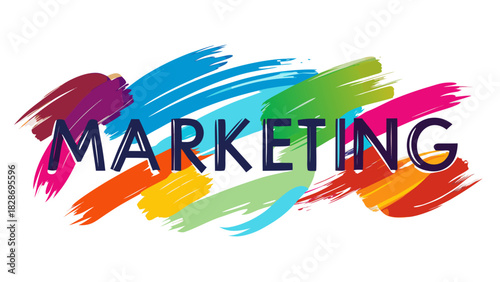 Colorful abstract paint strokes forming the word marketing for business promotion