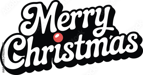 Retro merry christmas text with a red rudolph nose accent