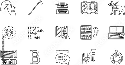 Braille, Visual Impairment, and Accessibility Outline Icons Set
