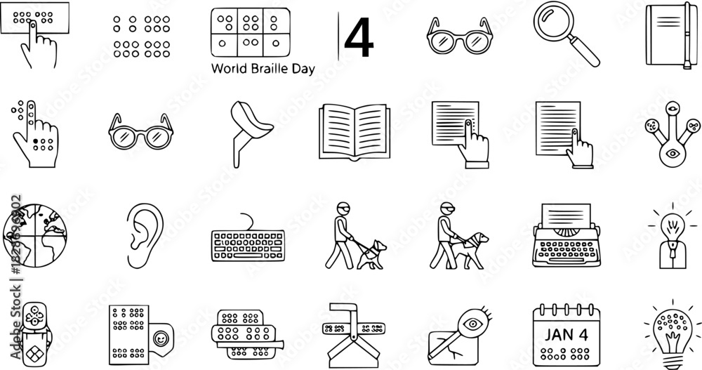 Ταπετσαρία World Braille Day: Line Art Icons Depicting Braille, Accessibility  Awareness fo