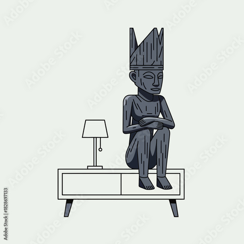 Contemporary stylized illustration of a statue on a modern console table