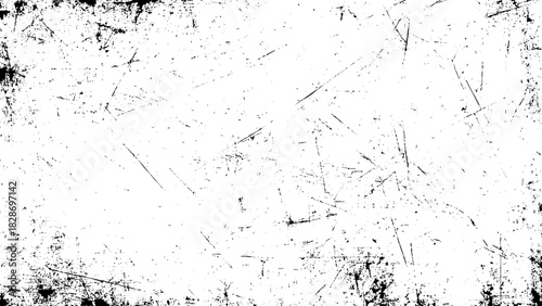 Distressed grunge texture overlay with scratches and dirty edges on white background Vector, illustration