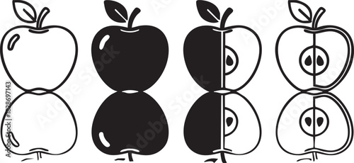 Apple icon set, fruit vector graphic, half apple cross section, healthy food symbol