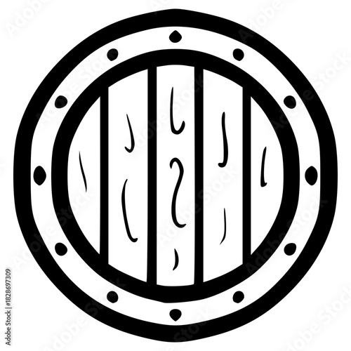 doodle wooden shield illustration hand drawn outline vector