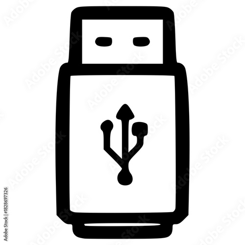 doodle usb stick or flash disk illustration hand drawn outline vector