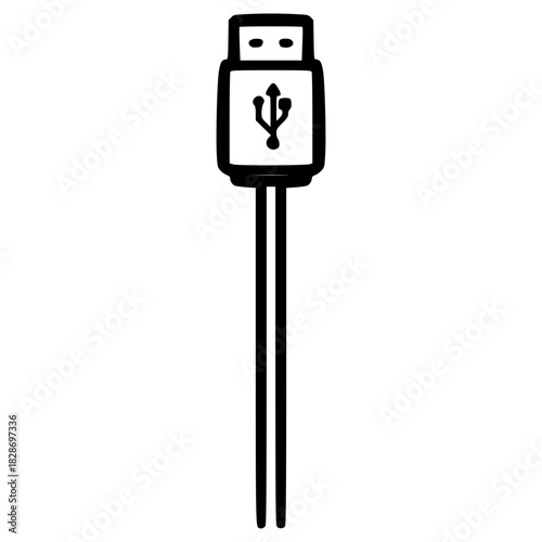 doodle USB cable illustration hand drawn outline vector