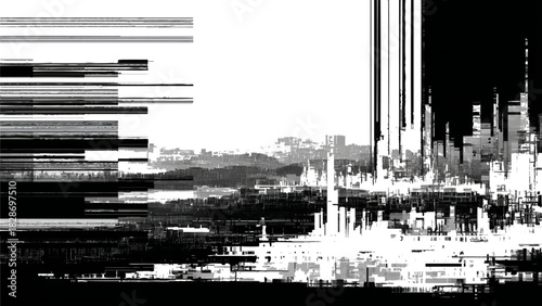 Monochrome digital glitch art abstract background with pixel error effect Vector, illustration