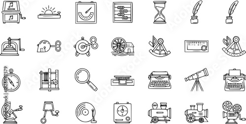 Hand-drawn Vintage Instruments  Retro Technology Icons