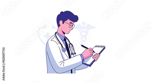 Medical professional taking notes and reviewing health data in a clinical