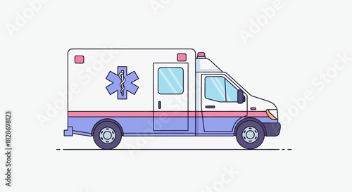 Simplified Illustration of an Ambulance Vehicle with Medical Symbols and