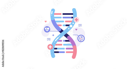 innovative digital representation of genetic helix with health and science icons