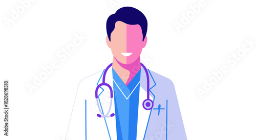 illustration of a smiling male healthcare professional wearing a white lab