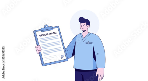 Illustration of a healthcare professional holding a medical report