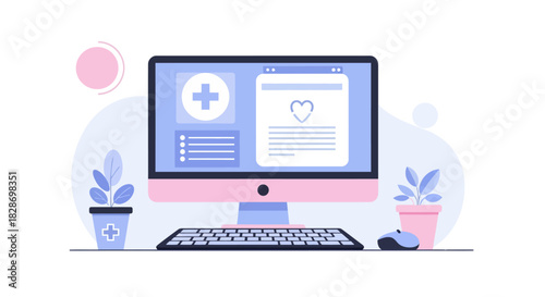 Digital Health Monitoring and Telemedicine Interface with Medical Icons and