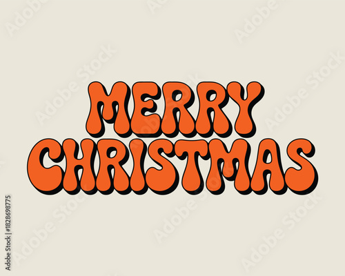 Retro orange merry christmas text with black outline