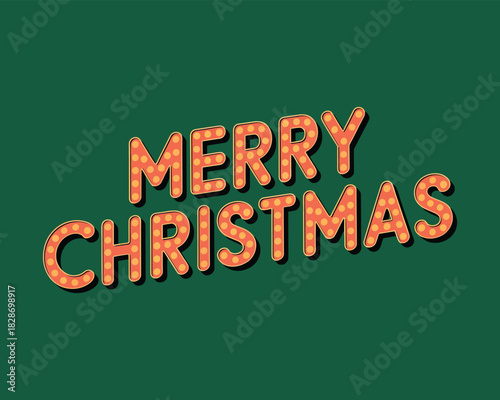 Retro marquee merry christmas greeting on green background
