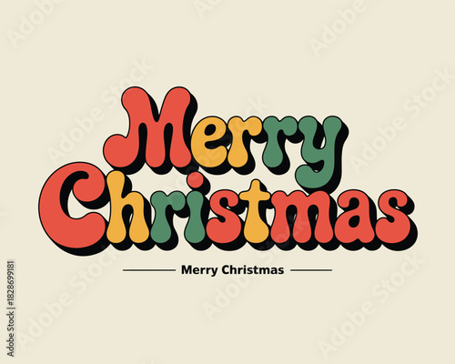 Retro groovy merry christmas text with warm colors