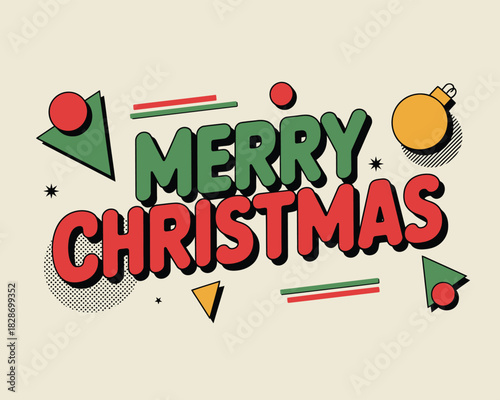 Retro merry christmas greeting with geometric decorations