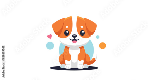 An adorable puppy with a heart on its chest sits happily ready to be a loving companion.