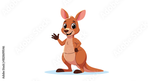 A cheerful kangaroo character waves a friendly hello with a welcoming expression.