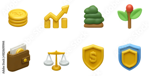 3D Icons of Digital Finance and Cryptocurrency with Soft Styles on Transparent Background