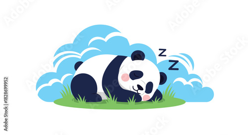 A cute panda is shown sleeping peacefully on a fluffy cloud a sweet and dreamlike image.