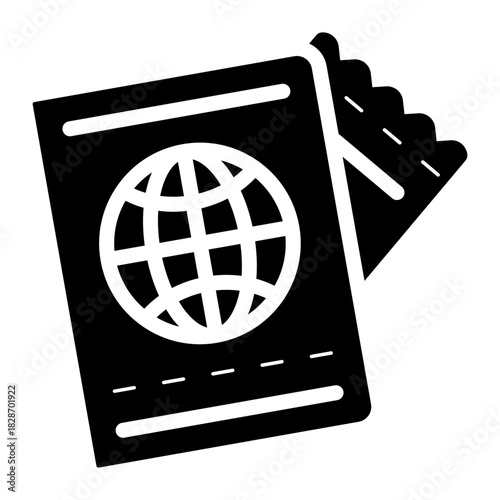passport with flight ticket glyph icon