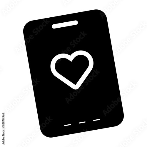 smartphone with love heart shape glyph icon