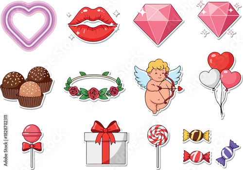 Valentine's Day Icon Set Hearts, Candy, Gifts, and Love Elements