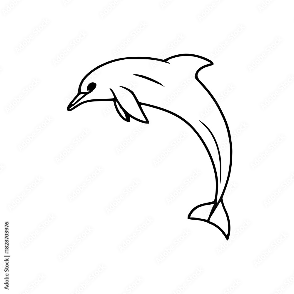 Obraz premium Graceful dolphin outline ideal for marine graphics, ocean-themed branding, nature icons, and wildlife illustrations.