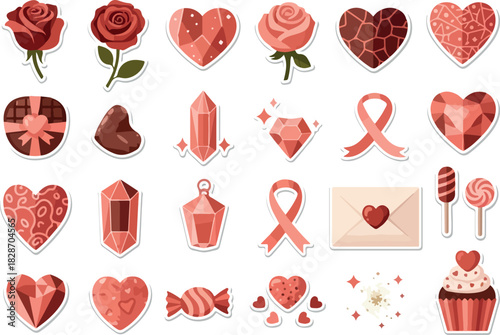 Romantic Rose and Heart Stickers for Valentine's Day