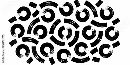 Abstract black and white grunge circles and arcs pattern
