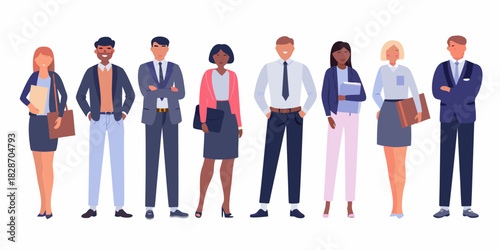 Diverse group of business professionals standing together in a row