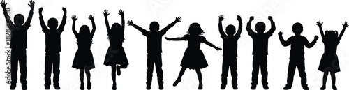 Here is a title and a set of keywords for the children's silhouette vector image, optimized for Adobe Stock SEO.