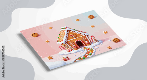 Festive gingerbread house scene illustration for holiday cheer and seasonal celebrations