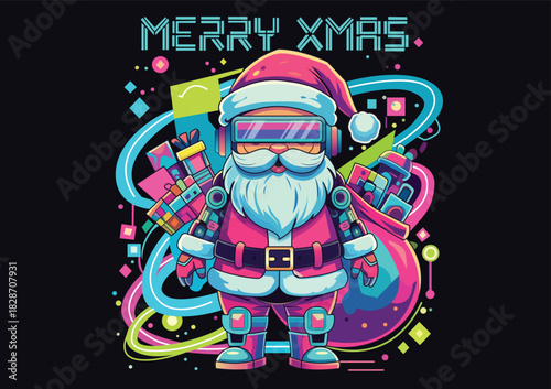 Neon Futuristic Christmas illustration.