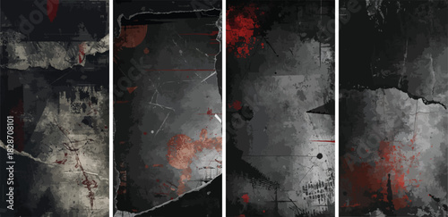 Bloody Dark Grunge Texture Pack – Horror Black Red Blood Splatter Overlays, Scary Distressed Concrete Backgrounds, Gothic Halloween Textures