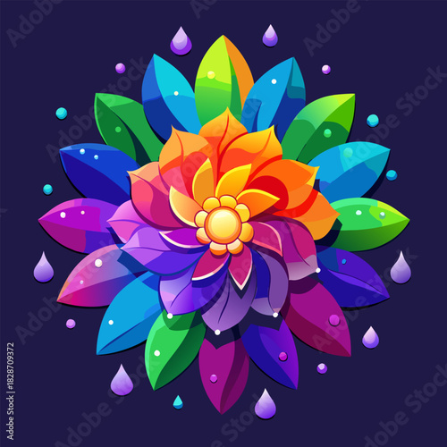 Colorful flower with sparkling dew drops  nature's vibrant hues