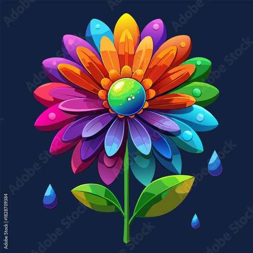 Colorful flower with sparkling dew drops  nature's vibrant hues