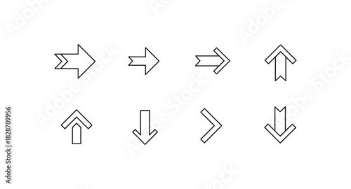Minimalist arrow icons set in black and white linear style