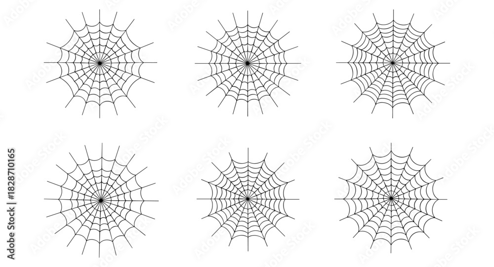 Obraz premium Set of six linear spider web designs in minimalist style