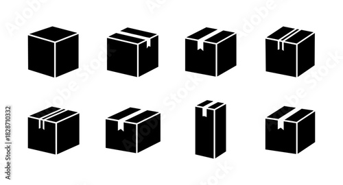 Set of stylish 3d box icons: minimalistic packaging design