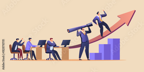 Business vision and growth strategy with teamwork and future success