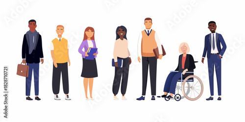 Diverse group of professionals standing together on a white background