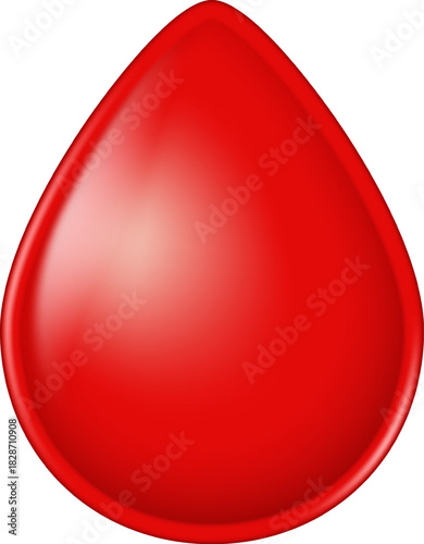 Red blood drop 3D icon isolated on white. Glossy liquid droplet symbol for healthcare and medicine.